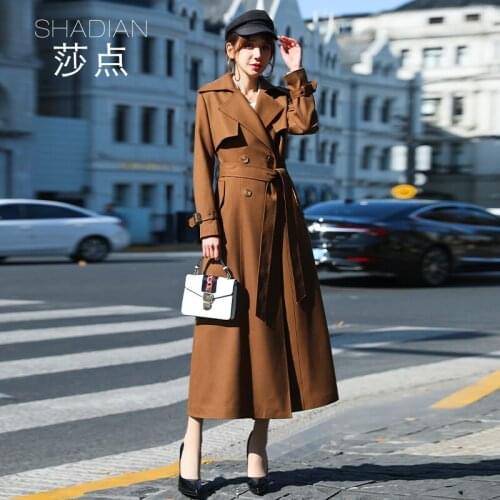 2021 New Womens Clothing Temperament Suit Collar Windbreaker Small Coat British Wind Waist Slim Medium Long Coat