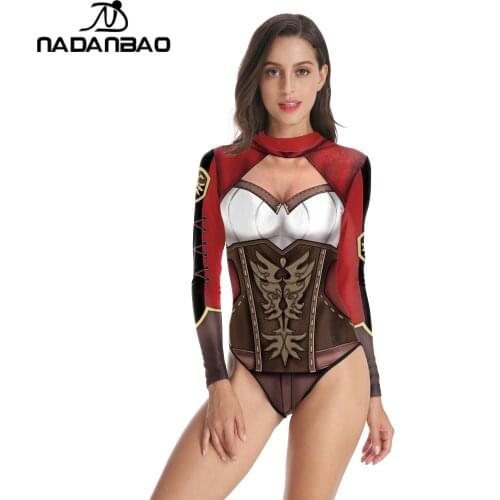 NADANBAO New Women Sexy One Piece Swimsuit Long Sleeve Bathing Suit Evangelion Printed Zippered Bodysuit Biquinis