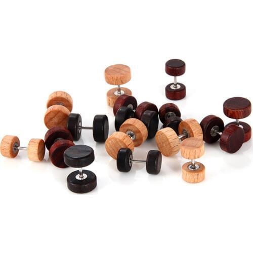New Arrival Fake Ear Plugs Wood Earring Barbell Ear Stud 8mm 10mm Hot Sale Punk Fashion Body Piercing Jewelry Woemen Men Boy
