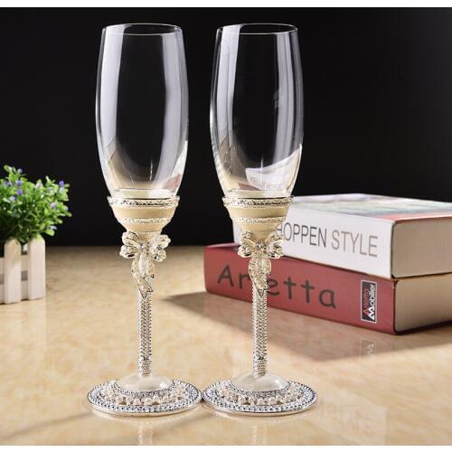 New design creative gift art craft wedding glasses champagne red wine bride groom crystal enamel cup party decor Toasting Goblet