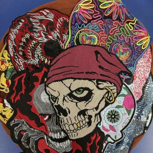 Apparel large embroidery big skull patch for clothing CA-3129