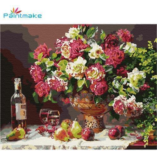Paintmake Flowers DIY Painting By Numbers Drawing Kits rose Oil Hand Painted On Canvas For Home Decor Art Picture Gifts