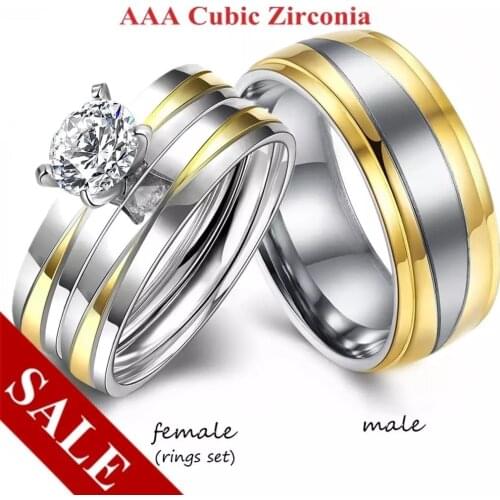 Couple Rings Simple Stainless Steel Fashion Crystal Wedding Ring For Women Jewelry Valentine Day Gift Accessories
