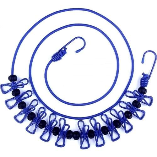 Portable Travel Clothesline Adjustable Elastic Travel Camping Retractable Clothesline with 12pcs Clips