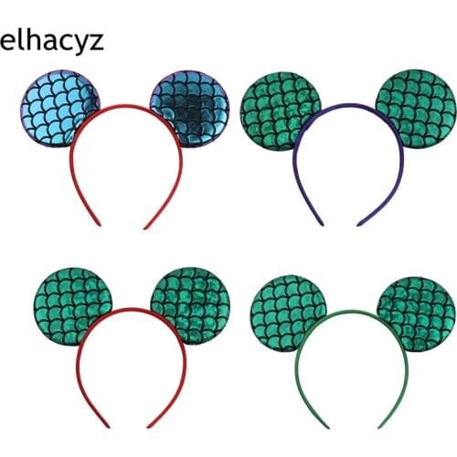 10pcs/lot Glitter Mermaid Mouse Ears Headband Mermaid Hairband DIY Girls Hair Accessories Kids Trendy Spring Headband Princess