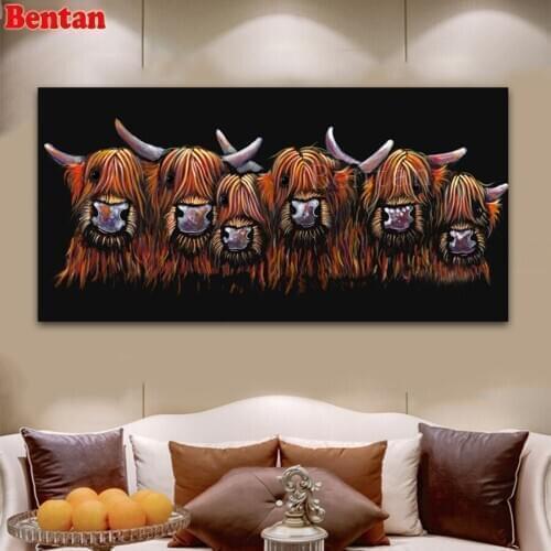 Diy mosaic diamond painting highland cattle wall art living room home decor 3d picture of rhinestones embroidery diamonds round