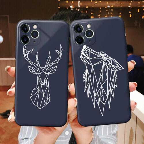 Cartoon Line Animal Deer Wolf Lion Phone Case for iPhone 6S 7 8 Plus X XR XS 11 12 mini Pro Max Silicone Protective Sleeve