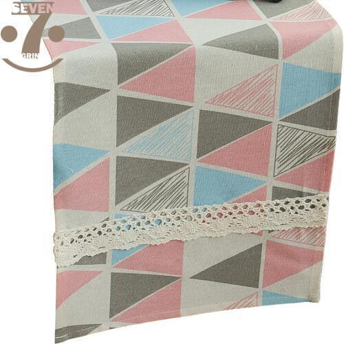 Home Decorative Modern Geometric Style Table Runner 33x90cm 33x145cm Cotton Linen Fabric With 4cm Cotton Lace Border