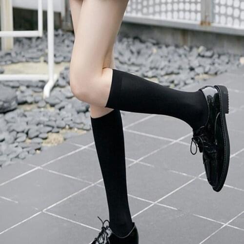 Japanese Student Middle Tube Socks Japanese Anime Stockings High School Girls Velvet Solid Color Thin Cosplay Knee Tights
