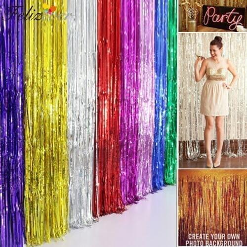 1 Pack 3.2 ft*9.8 ft.(1*3m) Foil Fringe Curtains for Party Photo Backdrop Wedding Decor Door Window Wall Decoration Photograph