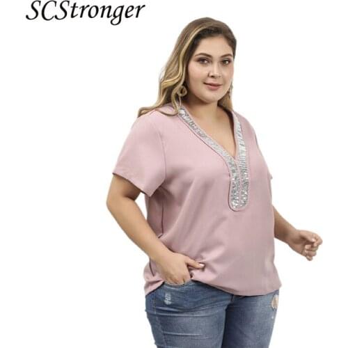SCSTRONGER Spring And Summer Plus Size Womens Simple T Shirt V Neck Lotus Leaf Sleeve Gray Pink Top Blusas Mujer De Moda 2021