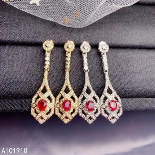 KJJEAXCMY boutique jewelry 925 sterling silver inlaid natural ruby gemstone womens earrings support detection beautiful