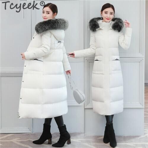 Tcyeek Womens Down Jacket Winter 90% Duck Down Coat Female Clothes 2020 Long Slim Warm Real Fox Fur Hooded Overcoat Hiver 20201