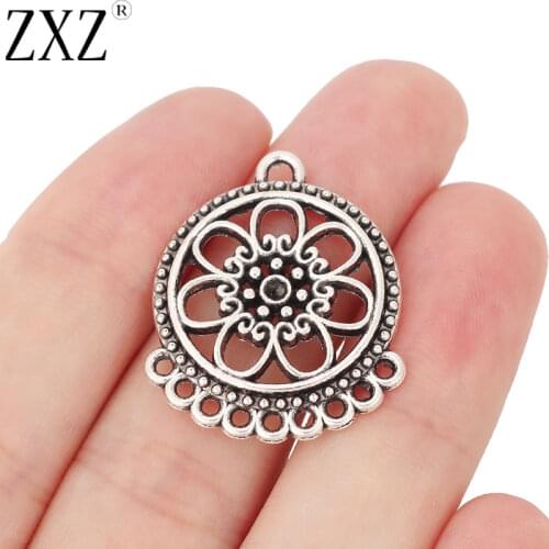 ZXZ 10pcs Tibetan Silver Chandelier Multi Connector Charms Pendants for Earring Jewelry Making Findings 30x25mm