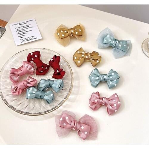 2 Pcs/Set Children Cute Colors Dot Lace Bow Ornament Hair Clips Baby Girls Lovely Sweet Barrettes Hairpins Kids Hair Accessories
