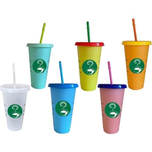 5pcs 710ml 24oz Glitter Flash Shiny Straw Cup Color Changing Plastic Tumbler Coffee Cup With Lid High Capacity Straw Cup Gift