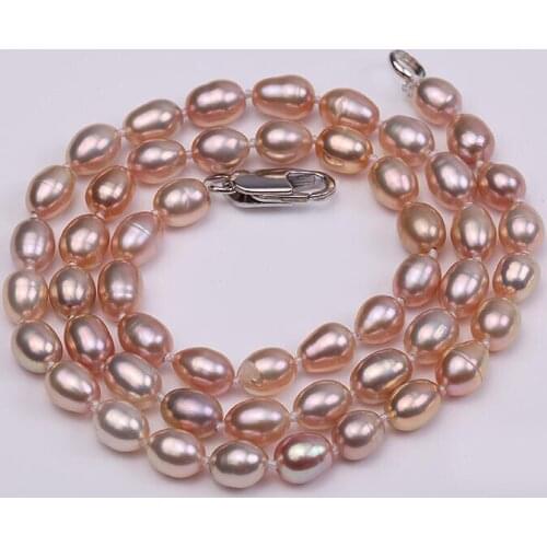 6-7mm bright purple oval rice pearl necklace natural freshwater pearl Woman Jewelry 35cm 14'' 43cm 17