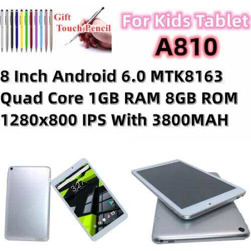 For learning Android 6.0 A810 Tablet PC 8 Inch 1280x800 IPS screen MTK8163 Quad Core 1+8GB Dual cameras Wifi Bluetooth