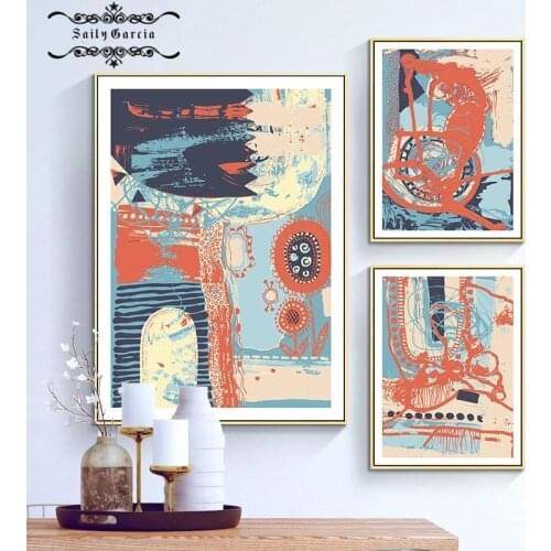 Abstract Red Blue Graffiti Line Poster and Print Messy Beauty Wall Art Canvas Painting Modern Living Room Home Interior Decor