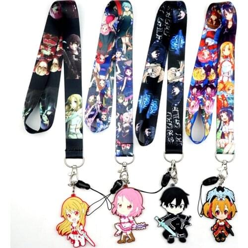 Anime Sword Art Online SAO Key Lanyard ID Badge Holder Phone Neck Strap with Fashion Key Chain Keychain Charms Accessories Gift