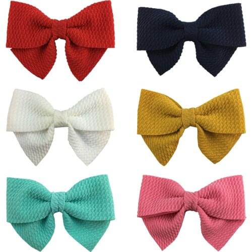 120pcs/lot 3.5" Solid Waffle Fabric Hair Bows With Clip For Baby Girls Handmade Soft Hair Accessories Headwear Headdress