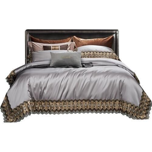 Caiyitang 100% cotton smooth soft silk like bedding set lace solid bed sheet valuable concise style bed quilt cover