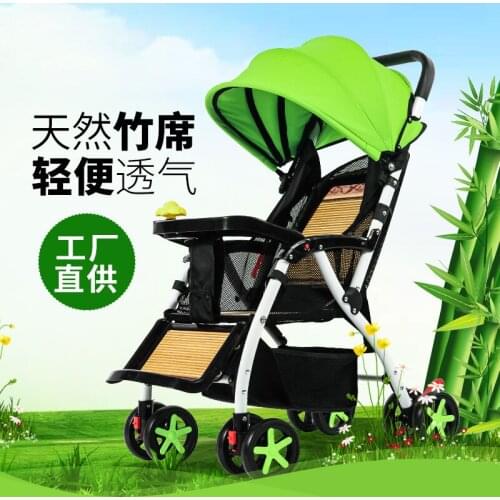 Baby Stroller Bamboo Woven Rattan Light Easy To Sit Reclining Portable Folding Child Stroller Four-wheeled Baby Stroller