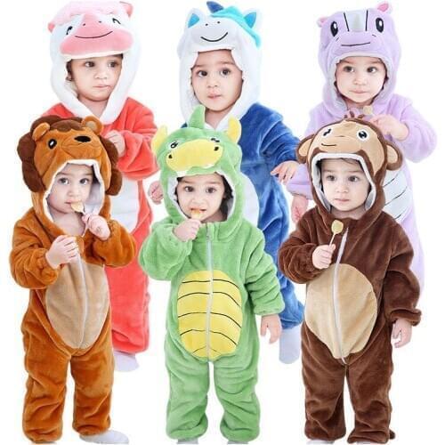 Baby Romper Cartoon Baby Girl Boys Clothes Hooded Pajamas Animal Onesie Jumpsuit Baby Costume Flannel Newborn Clothing