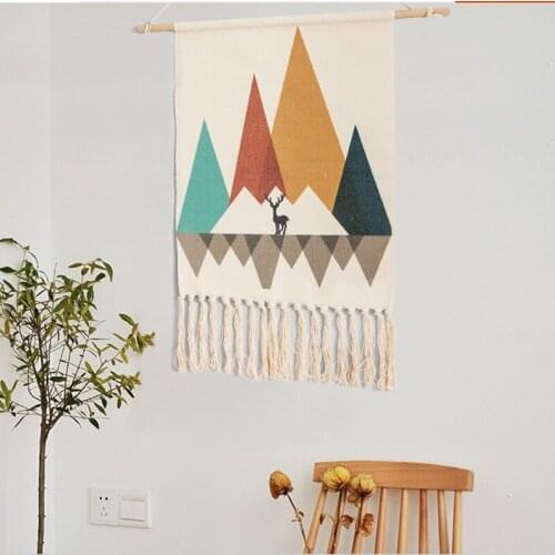 Tapestry Nordic Style Tapestry Decorative Wall Hanging Hand Woven Tassel hanging Picture Printing Home Background Wall