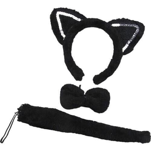 Halloween Party Cartoon Animal Ear Headband Tail Collar Cat Black