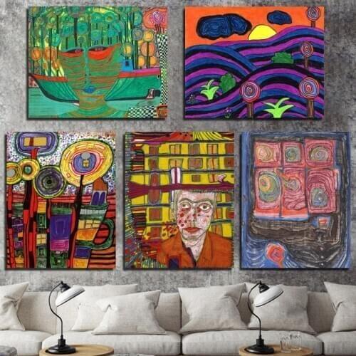 Wall Art Friedensreich Hundertwasser Modular Poster Colorful Home Decor Abstract Hd Print Pictures Canvas Painting For Bedroom