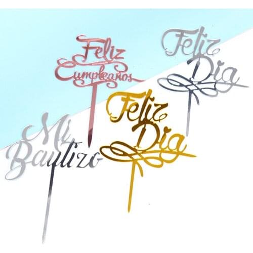 Spanish Birthday Feliz Cumpleanos Cake Topper Golden Acrylic Topper Dessert Baking Kid Birthday Cake Decorations Baby shower