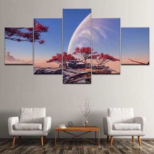Canvas Painting Desert house and flowers landscape 5 Pieces Wall Art Painting Modular Wallpapers Poster Print Home Decor
