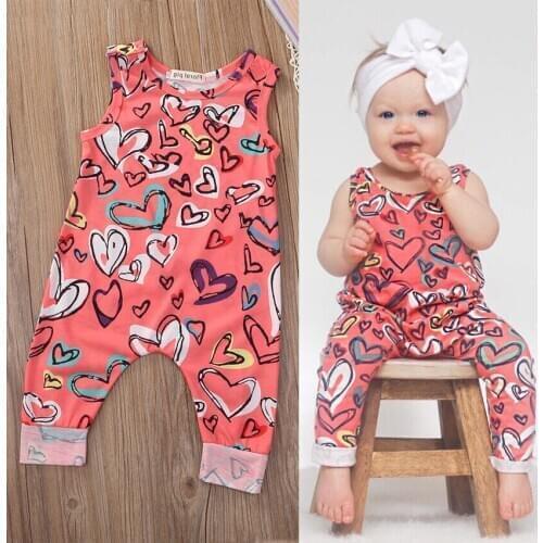 Girl Jumpsuits Sleeveless Love Full Printed Bodysuit Newborn Infant Baby Girl Outfit Clothes Romper Jumpsuit Floral 0-24M