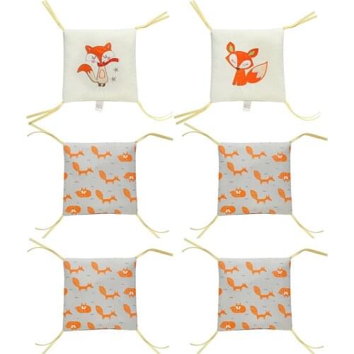 6 PCS Per Set 30*30cm Cotton Crib Bedding Bed Bumper Fence Fox Pattern Crib Pillow Baby Barriers Bed Cushion Baby Bedding