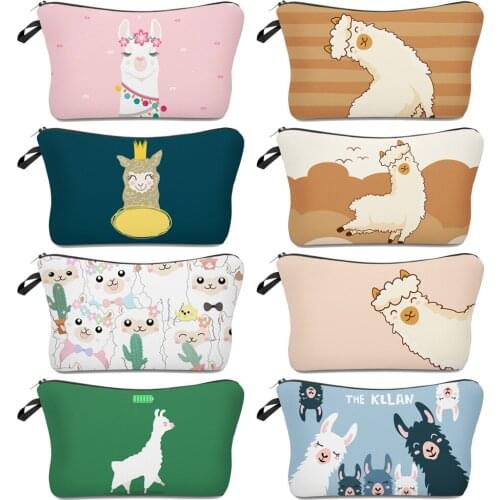 Makeup Bags 3D Alpaca Printing Cosmetic Storage Bags Cute Animal Organizer Women Travel Necessities 2021 New Fashion Zipper