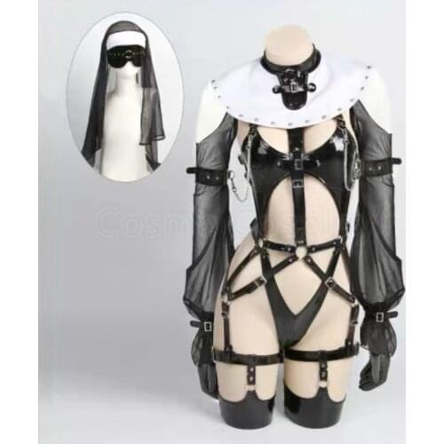 Cos Ascetic nun Cosplay Costume Princess Black Bright Silver