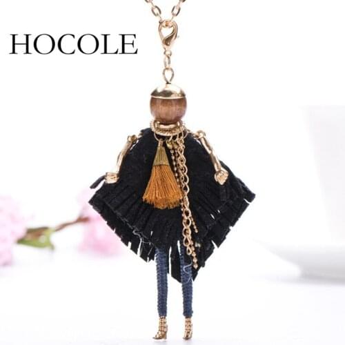 Cool Design Black Doll Necklace Clothes Handmade French Doll Necklaces Pendant Statement Jewelry For Womens Girls Christmas gift