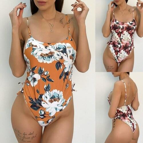 SAGACE Outdoor swimming womens floral V-neck printing suspender waist swimsuit, fashionable beach Swimsuitbikinis 2021 mujer