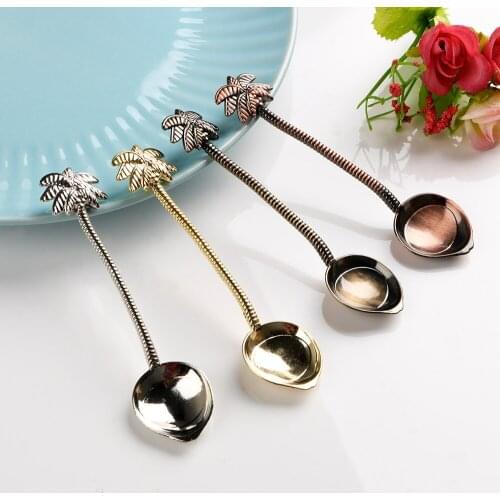 Ice Cream Dessert Spoon for Bar Party Zinc Alloy Tableware Vintage Royal Style Small Tea Coffee Spoon Coconut Tree Shape