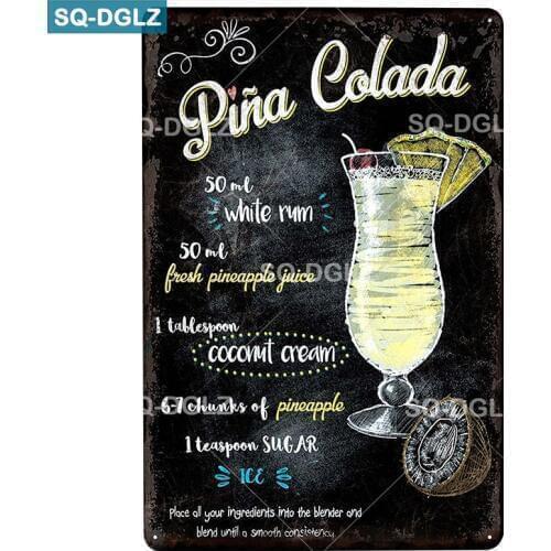 [SQ-DGLZ]Pina Colada Metal Sign Vintage Metal Plaque Plates Decor For Pub Bar Home Wall Decor Tin Signs Tiki Poster Gift