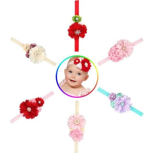 Baby Girls Lovely Snowflake Hair Band Children Chiffon Flower Rhinestone Elastic Headbands Rose Headband Jewelry Wholesale 6PCS