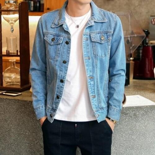 Men Jean Jackets New Spring Light Blue Denim Jackets Coats High Quality Men Cotton Slim Denim Coats Mens Casual Jean Coats