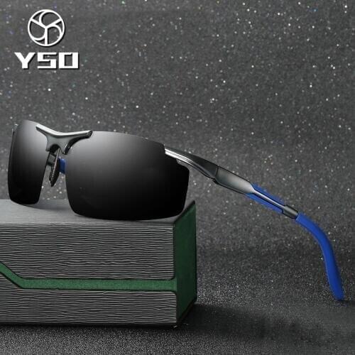 YSO Sunglasses Men Polarized UV400 Aluminium Magnesium Frame Sun Glasses Driving Glasses Semi Rimless Accessories For Men 8127
