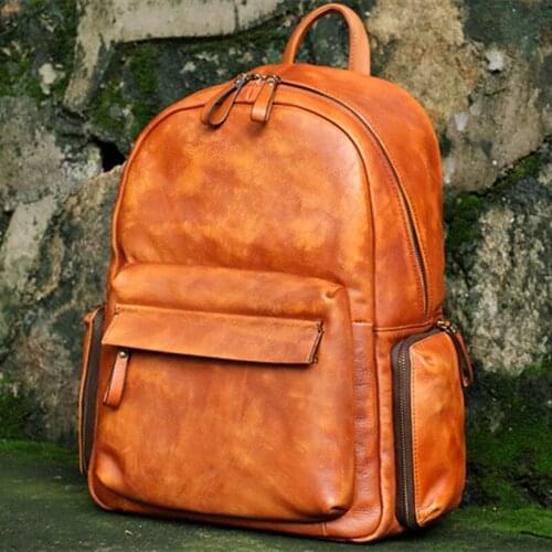 2021 New First Layer Cowhide Men Backpack Simple Casual large capacity laptop bag Men Leather Backpacks