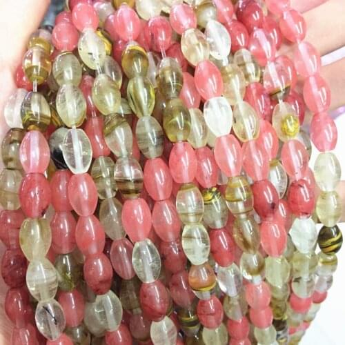 New Multicolor Watermelon Stone Crystal Glass Loose Beads for Jewelry Making Rice Shape 8x12mm DIY Bracelet Necklace 15inch A236