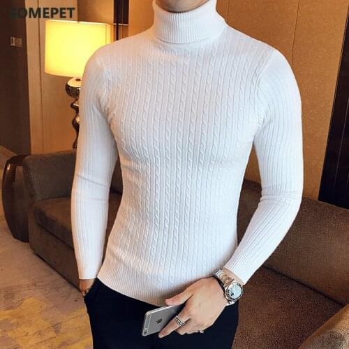 Pure color turtleneck sweater mens high quality winter long-sleeved warm knitted sweater black and white casual slim-fit sweate