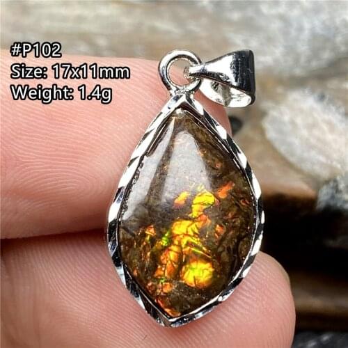 Necklace Pendant Natural Red Ammonite Ammolite Crystal Jewelry For Women Men Healing Luck 17x11mm Beads Silver Stone Gemstone