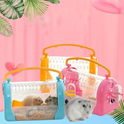 Portable Hamster Cage Plastic Outdoor Carrying Small Pet Straps Box With Feeding Bowl Water Kettle Chinchilla Guinea Pig Carrier