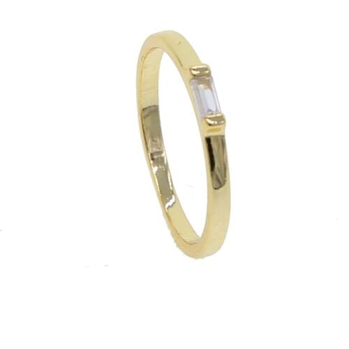 Gold filled delicate simple jewelry wholesale top quality factory design single stone baguette cz minimal ring cheap
